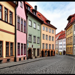 **Historical streets of Görlitz, Germany:** Capture the essence of Görlitz with its old architecture and winding streets, reminiscent of "The Grand Budapest Hotel" film setting. Focus on the town's historical charm and cinematic atmosphere.