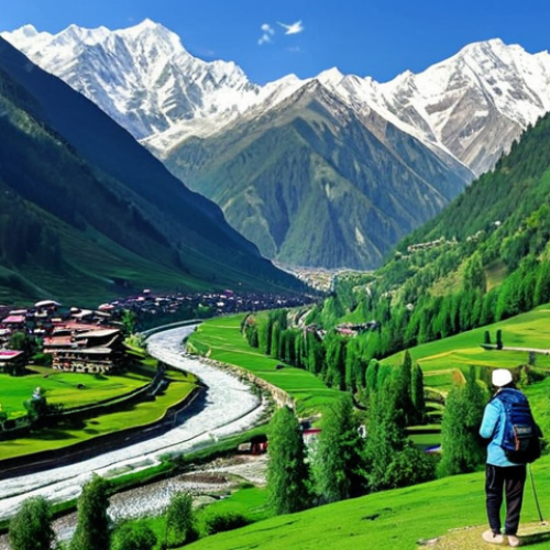Home 10 **
"A scenic view of Manali or Kashmir, showcasing snow-capped mountains and green valleys, appropriate attire, fully clothed tourists exploring the landscape, safe for work, perfect anatomy, natural proportions, professional landscape photography, high quality, family-friendly."
**