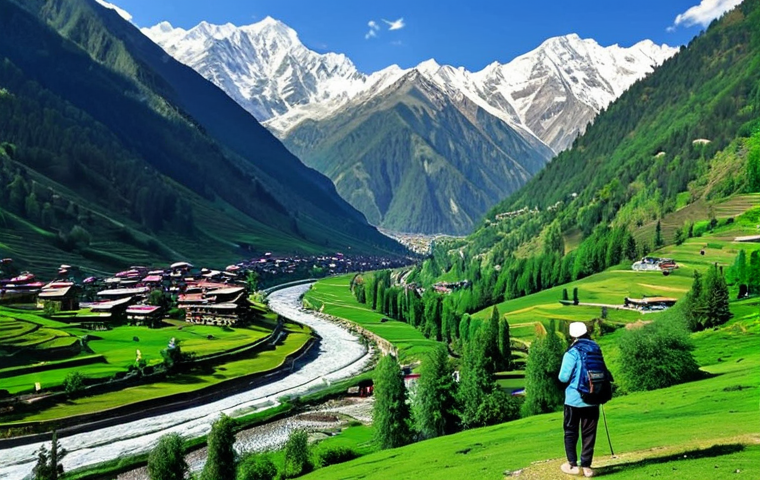 **

"A scenic view of Manali or Kashmir, showcasing snow-capped mountains and green valleys, appropriate attire, fully clothed tourists exploring the landscape, safe for work, perfect anatomy, natural proportions, professional landscape photography, high quality, family-friendly."

**
