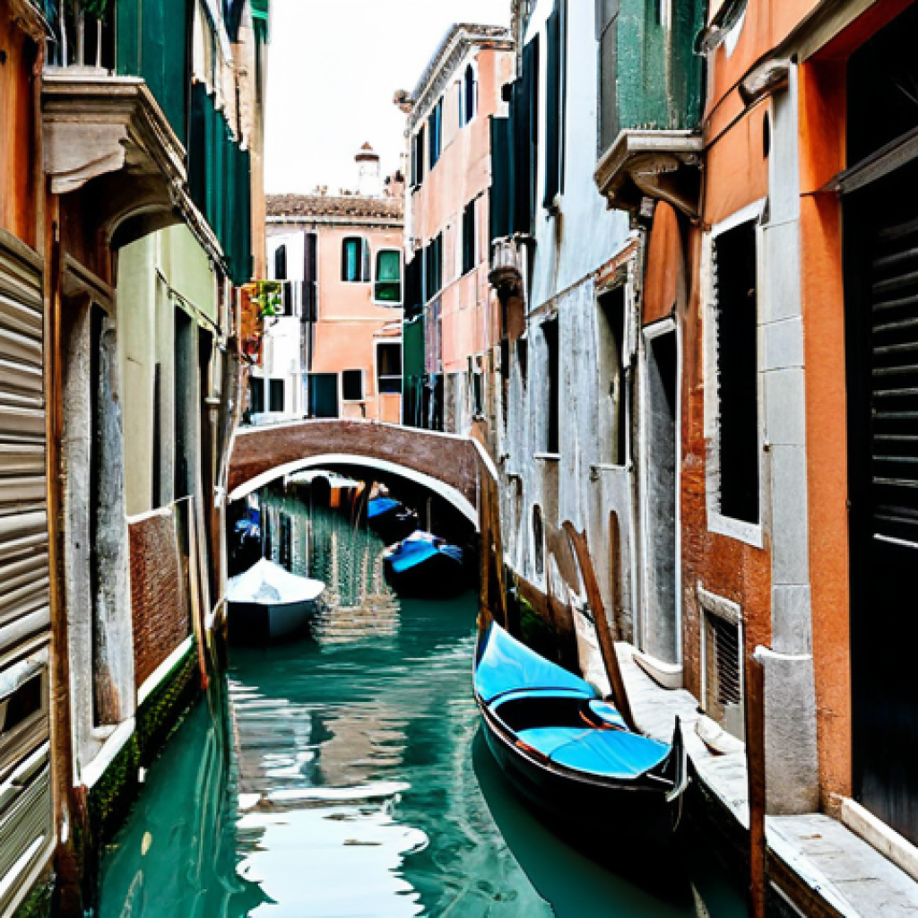 이탈리안 잡 촬영된 베니스 명소 - Venetian Alleyway Scene**

A vibrant and atmospheric view down a narrow Venetian alleyway. Old build...