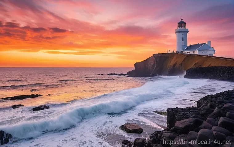 제주도 영화 촬영 명소 - **Seopji Coji at Sunset**
    "A breathtaking cinematic wide shot of Seopji Coji on Jeju Island at s...
