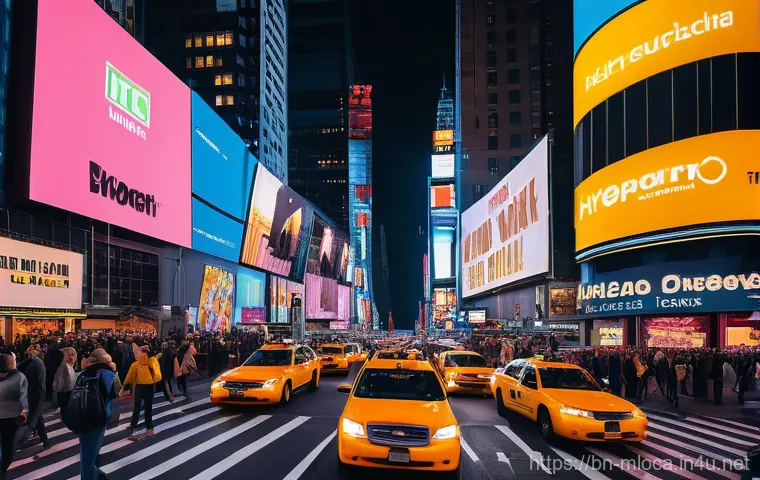 뉴욕 영화 촬영된 장소 - Prompt 1: Times Square's Dazzling Night**