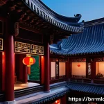 장예모 감독 영화 촬영지 - **Enchanting Cliffside Mansion with Mystical Lanterns**

    A grand, ancient Chinese cliff house, i...