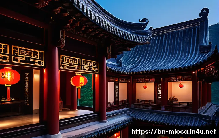 장예모 감독 영화 촬영지 - **Enchanting Cliffside Mansion with Mystical Lanterns**

    A grand, ancient Chinese cliff house, i...