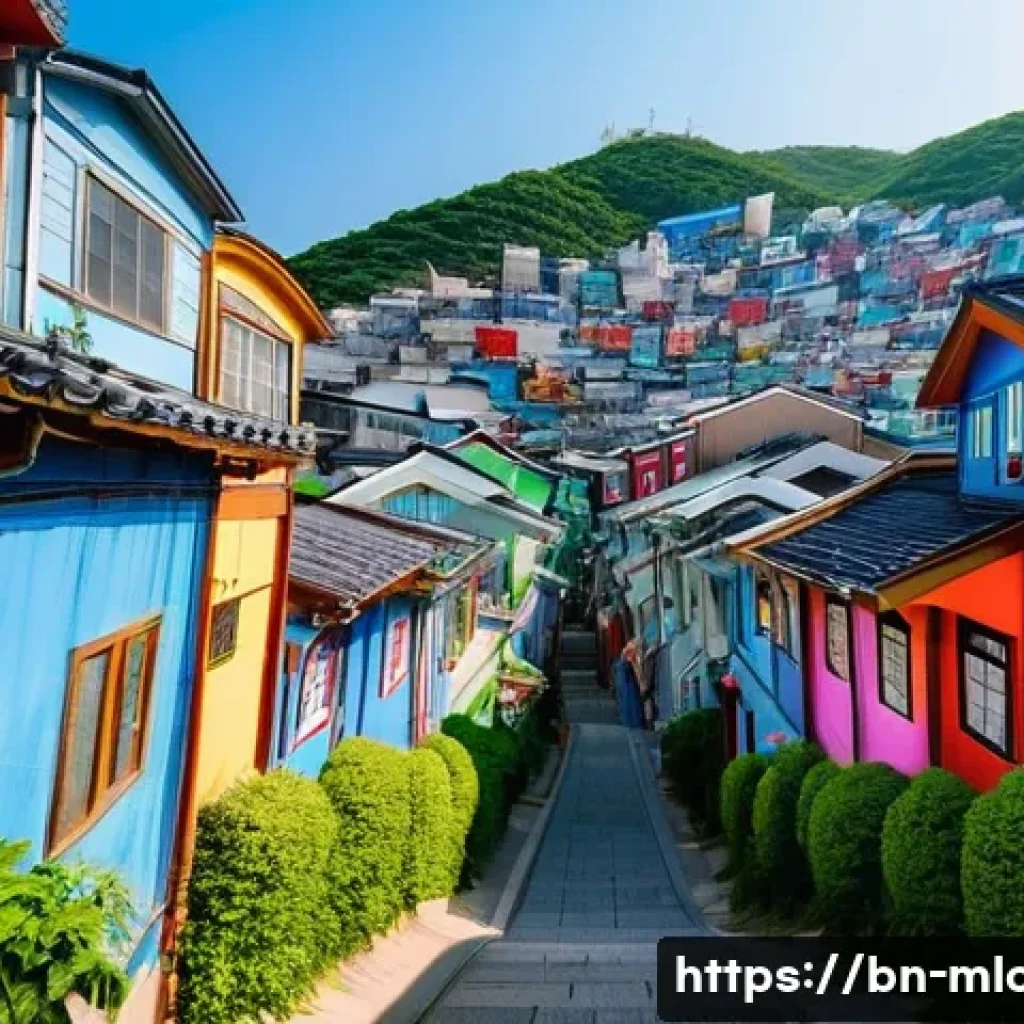 부산 영화 배경 장소 - **Prompt 1: Cinematic Alleyways of Gamcheon Culture Village**
    "A vibrant, wide-angle shot of Gam...